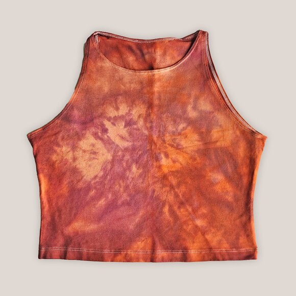 NWT Elenya Red Orange Tie Dye Cotton Crop Top Yoga Cropped Shirt - Picture 1 of 3